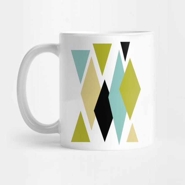 Blue Yellow Green Diamonds Triangles Retro by OrchardBerry